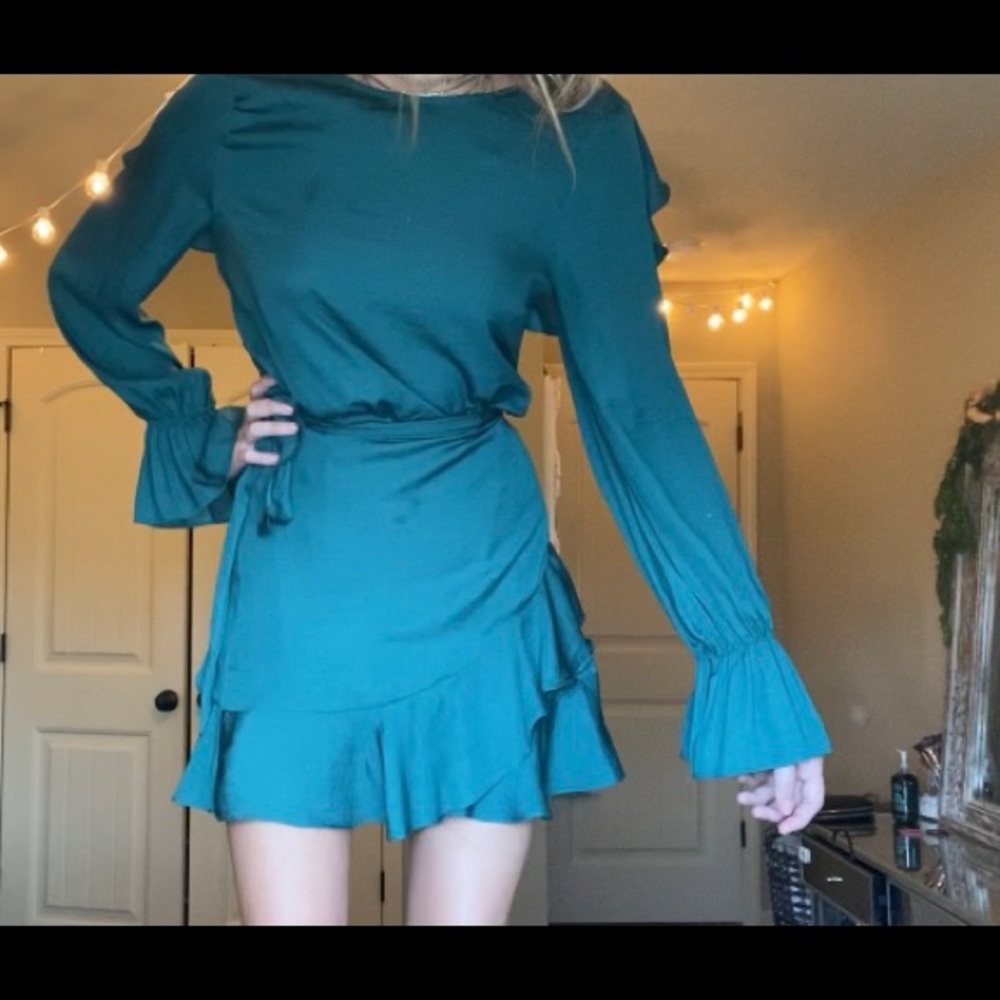 Emerald green open back dress